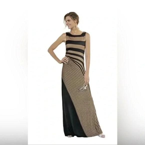 Soft Surroundings Black Tan Stripe Sleeveless Maxi Dress "Here To Infinity" F34 - Picture 1 of 6